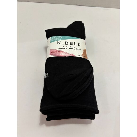 K Bell Women's Modal Roll Top Crew Socks 6 Pairs (Black, 5.5-10) - Picture 2 of 4